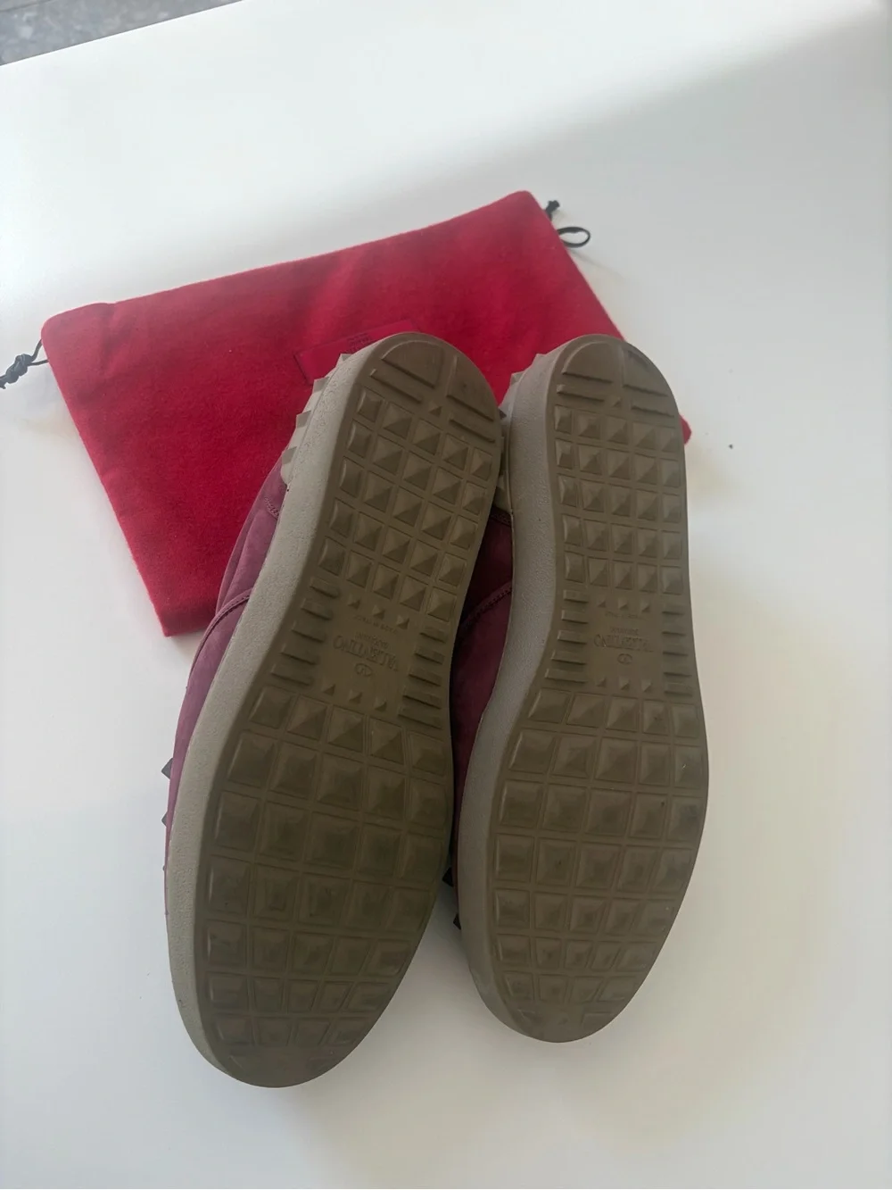 Valentino Garavani Burgundy Studded Slip-On Loafers